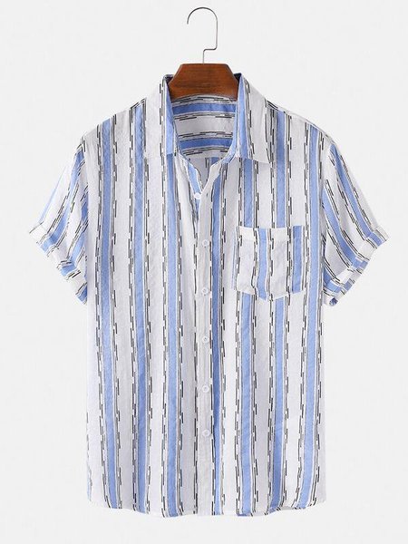Men's Casual Printed Striped Shirts, Blue, Shirts