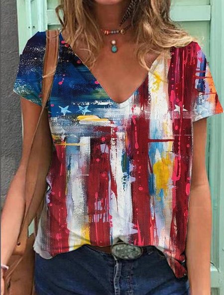 Dritto Maniche Corte Vacanza Camicie & Top, Rosso, T-Shirts