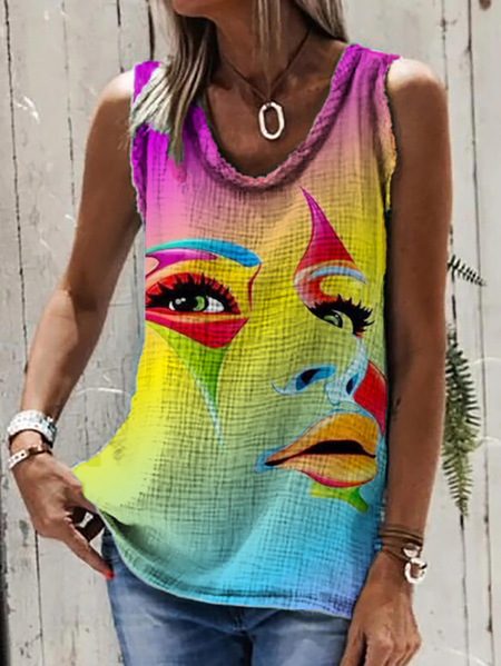 

Astratto Senza Maniche Hippie Top, Giallo, Tank Top
