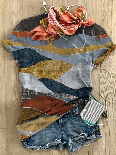 

Stampato Girocollo Casuale Maniche Corte Camicie & Top, Multicolore, T-Shirts
