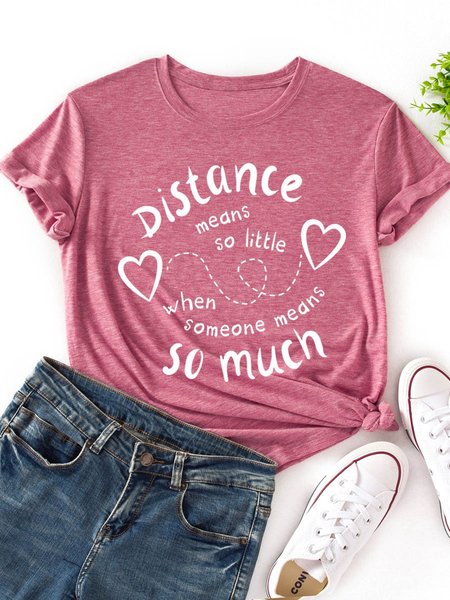 

Long Distance Love Graphic Short Sleeve Round Neck Loose Tee, Brick red, T-shirts