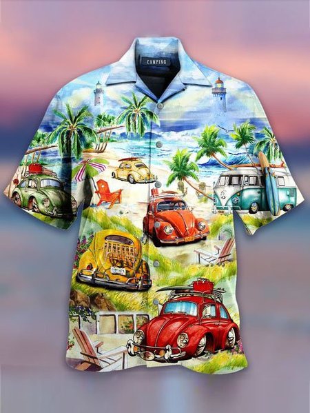 

Holiday Shirt Collar Printed Shirts, Blue, Men's Floral shirt