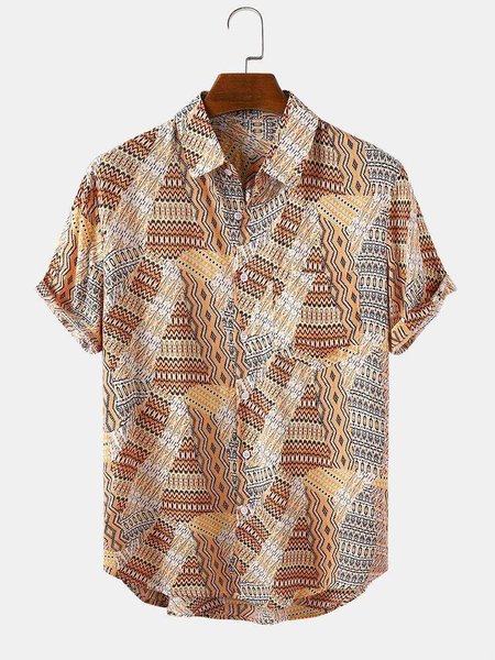 

Men's Shirt Collar Vintage Striped Shirts, Orange, Men's Floral shirt