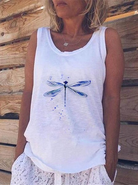 

Casual Animal Crew Neck Sleeveless Shirts & Tops, White, Tank Tops & Camis