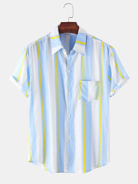 

Men's Printed Striped Shirt Collar Shirts, Blue, Men's Floral shirt