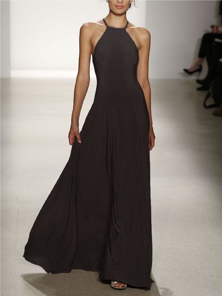 

Abito Vintage Senza Maniche Solido, Nero, Maxi Dresses