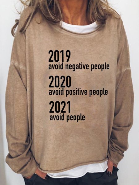 

Funny 2021 Letter Graphic Long Sleeve Round Neck Loose Sweatshirt, Light brown, Hoodies&Sweatshirts