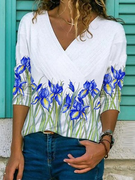 

Shift Long Sleeve Floral Casual Shirts & Tops, White, Blouses & Shirts
