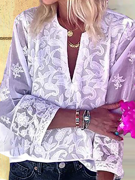 Casuale Solido Top, Bianco, Blouses & Shirts