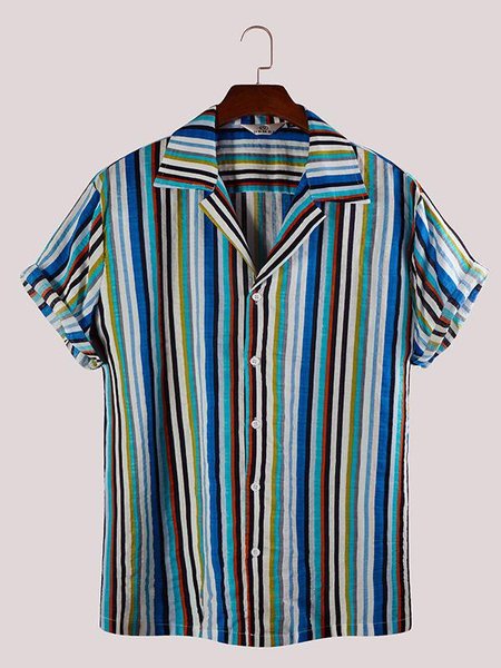 

Men's Basic Shirt Collar Cotton Shirts, Blue, Men's Floral shirt