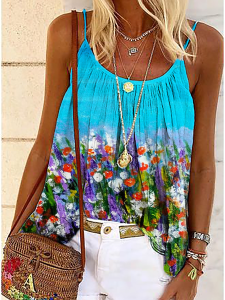 

Floreale Spaghetti Casuale Camicie & Top, Blu, Tank Top