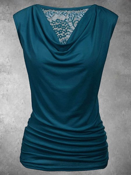 

Scollo a V Casuale Senza Maniche Camicie & Top, Verde acqua, Tank Top