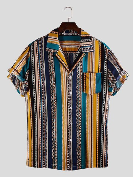 

Men's Striped Shirt Collar Shirts, Yellow, Men's Floral shirt