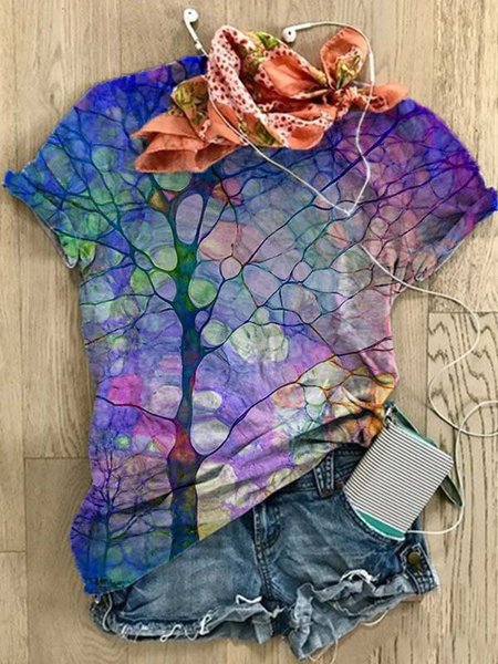 

Crew Neck Short Sleeve Casual Printed Shirts & Tops, Multicolor, Tops