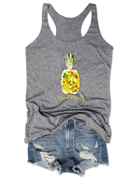 

Big pineapple print Tank Top, Gray, Tank Tops
