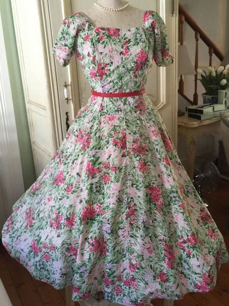 

Abito Maniche Corte Misto Cotone Elegante, Multicolore, Summer dresses