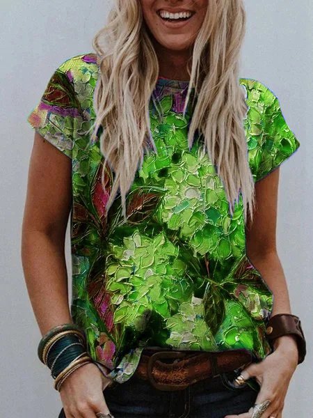 

Olio Stampato Floreale Vacanza Maglietta & Tops, Verde, T-Shirts