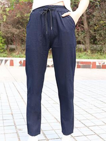 

Vintage Plain Plus Size Casual Pockets Pants, Royal blue, Pants
