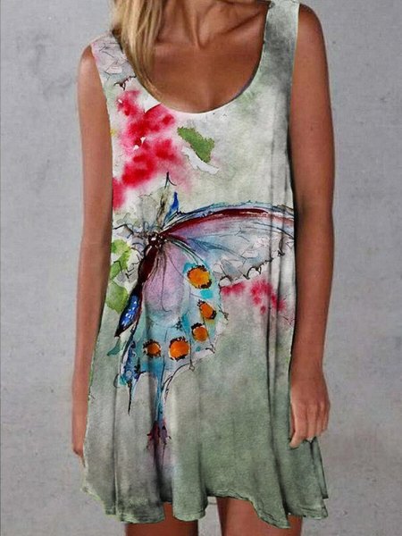 

Sleeveless Butterfly Knitting Dress, As picture, Mini Dresses