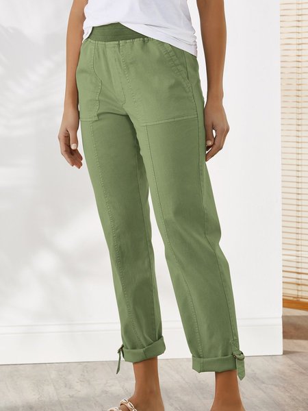 

Vacanza Solido Comodo Cordonato Vita Elastica Pantaloni, Verde, Pants