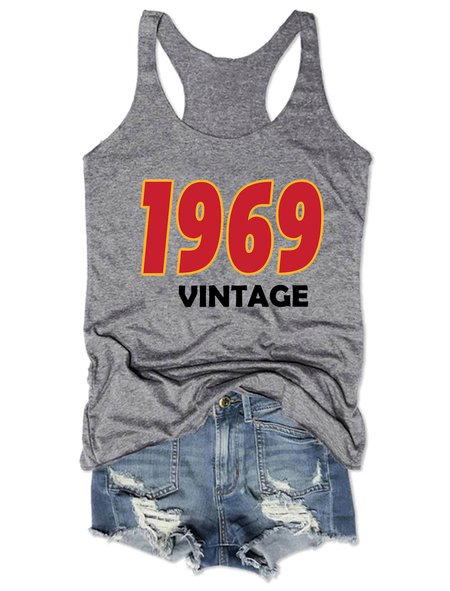 

1969 retro casual Tank Top, Gray, Tank Tops