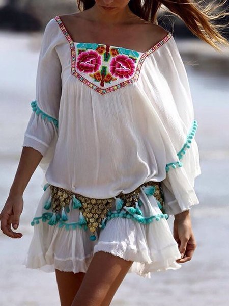 Casuale All'aperto Abito, Bianco, Mini Dresses