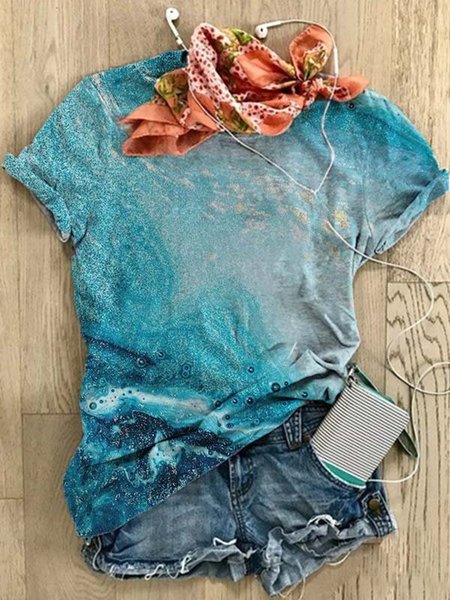 

Girocollo Stampato Casuale Maniche Corte Camicie & Top, Blu, T-Shirts
