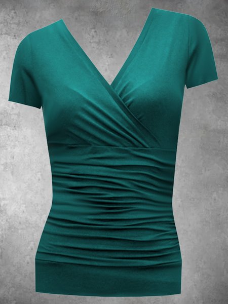 

Plus Size Casual Plain V Neck Vintage Shirts & Tops, Green, Auto-Clearance