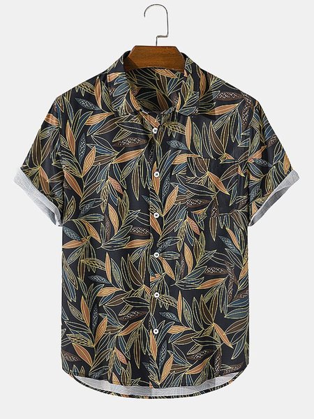 

Cotton Printed Shirt Collar Shirts & Tops, Green, Men's Floral shirt