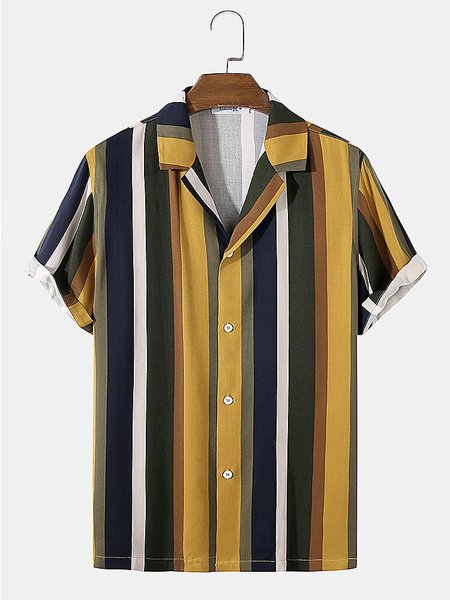 

Men's Printed Shirt Collar Linen Shirts, Yellow, Men's Floral shirt
