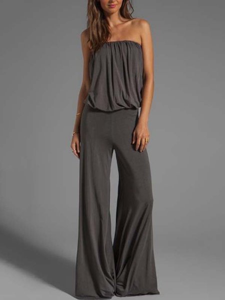 

Casuale Spalla Nuda Solido Pezzi interi, Grigio, Jumpsuits