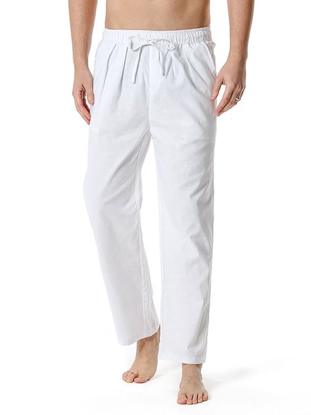 

Plain Drawstring Pants, White, Men's pants