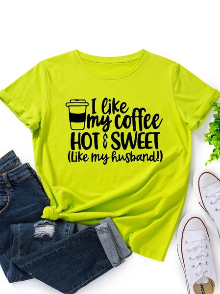 

Coffee Lover Slogan Graphic Short Sleeve Round Neck Loose Tee, Fluorescent green, T-shirts