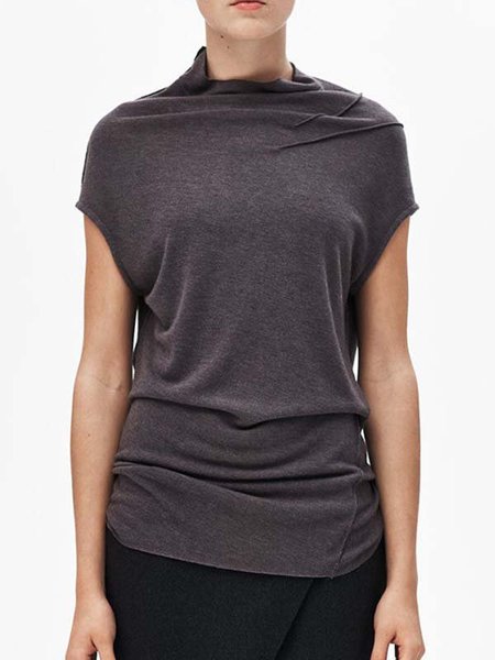 

dolcevita Casuale Maniche Corte Solido Top, Grigio scuro, T-Shirts