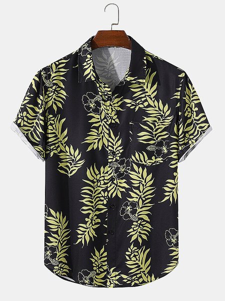 

Leaves Casual Shirt Collar Shirts & Tops, Yellow, Men's Floral shirt
