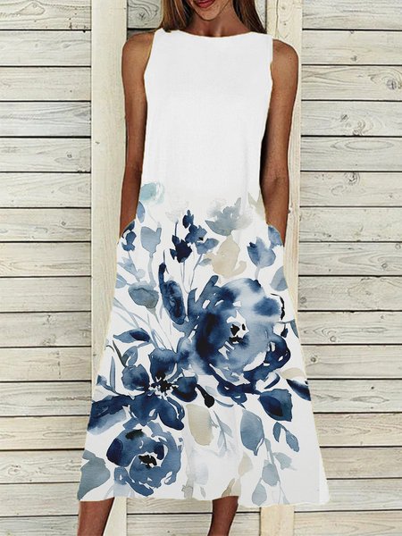 

Casual Sleeveless Knitting Dress, White, Maxi Dresses
