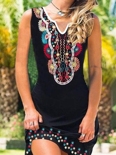 

Spalla Nuda Stampato Abito, Nero, Dresses