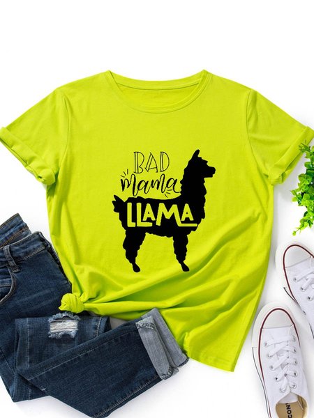 

Bad Llama Graphic Short Sleeve Round Neck Loose Tee, Fluorescent green, T-shirts