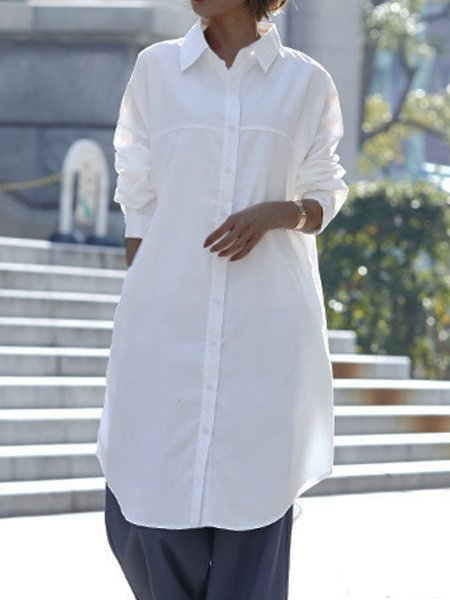 

Shirt Collar Shift Simple & Basic Cotton Shirts, White, Shirts & Blouses