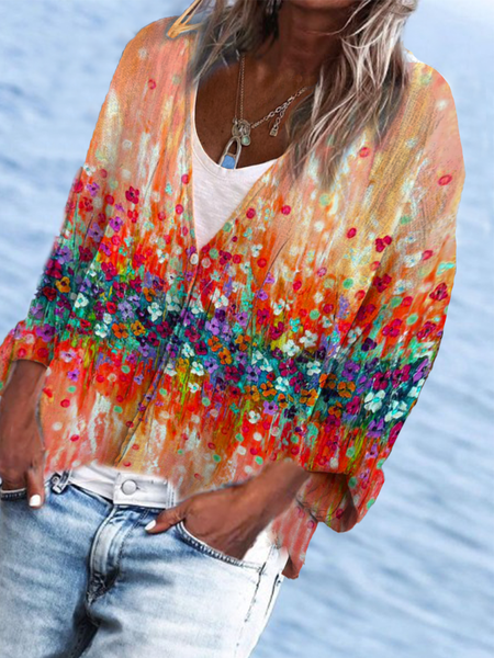 

Long Sleeve Shift V Neck Buttoned Blouse, Orange, Blouses & Shirts