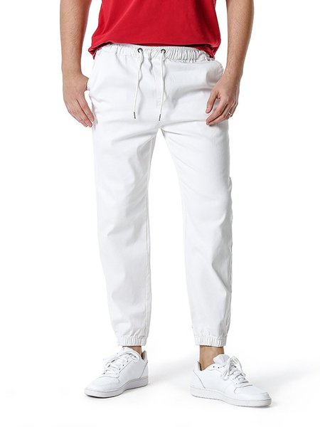

Plain Drawstring Pants, White, Men's pants