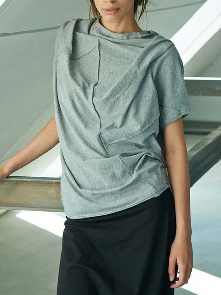 

Solido Casuale Maniche Corte Top, Grigio, T-Shirts
