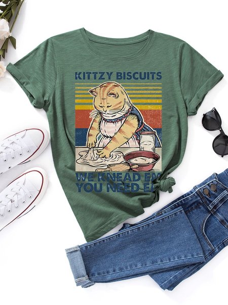 

Cat Kittzy Biscuits We Knead Em You Need Em Graphic Tee, Army green, T-shirts