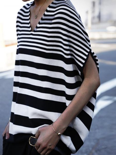 

Vintage Strisce Maniche Corte Camicie & Top, Bianco-nero, T-Shirts