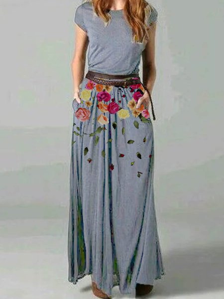

Abito Maniche Corte Floreale, Grigio, Casual Dresses
