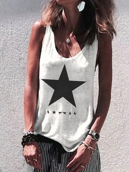 

David Bowie Blackstar Sleeveless Cotton-Blend Casual Woman Vests, White, Tank Tops