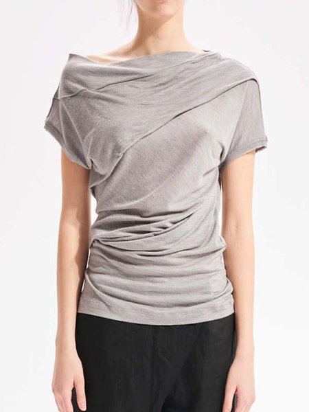 

Girocollo Maniche Corte Solido Camicie & Top, Grigio, T-Shirts