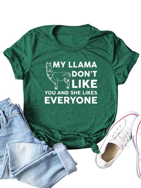 

Llama Graphic Print Round Neck Tee, Grass green, T-shirts