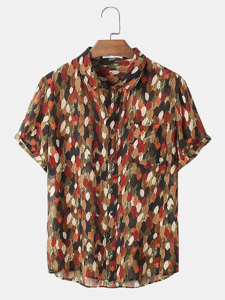 

Leaves Shirt Collar Shirts & Tops, Brown, Men's Floral shirt