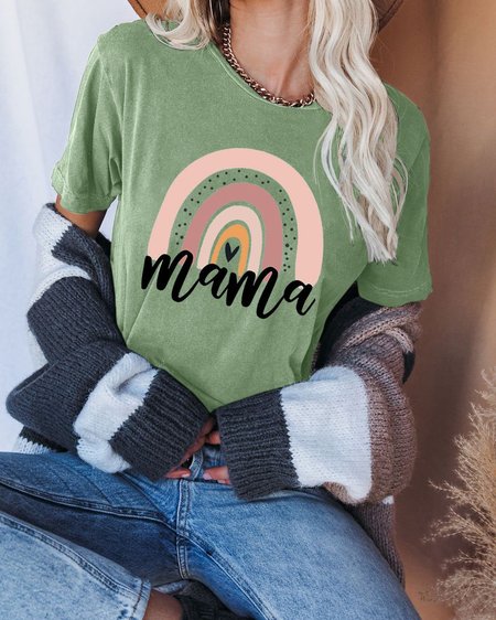 

Rainbow Mama Women Crew Neck Tee T-shirt, Army green, T-shirts